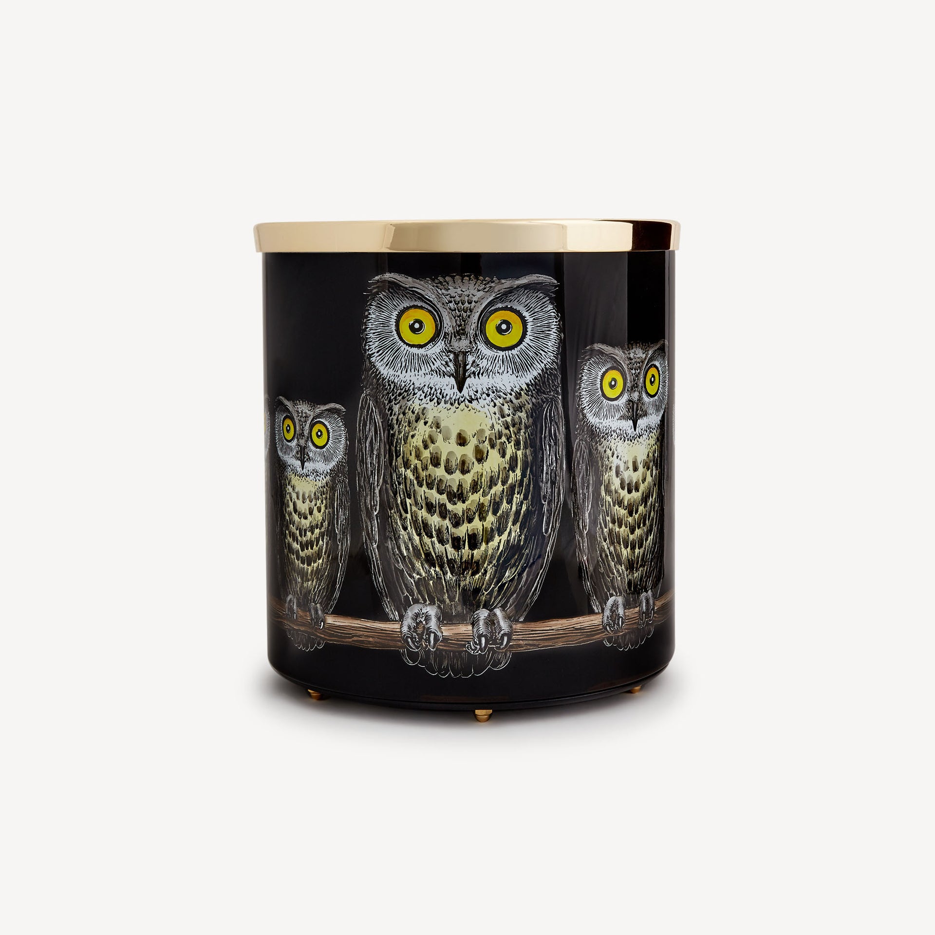atelier-fornasetti-papierkorb-civette-eulen-metall-messingrand image 1