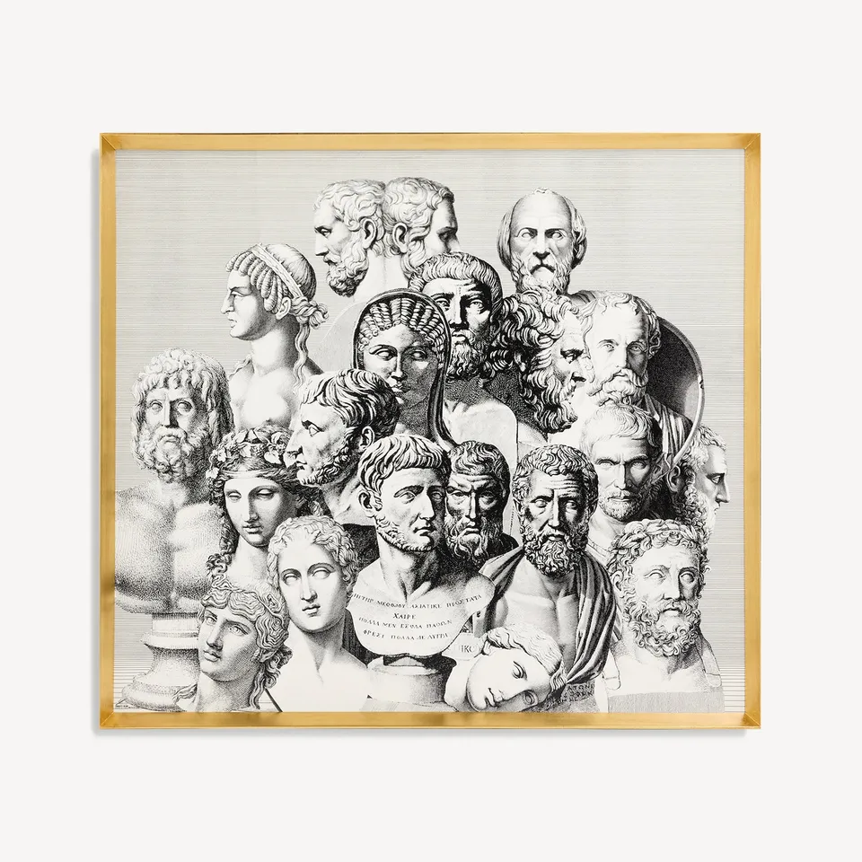 fornasetti-teste-antiche-wandpaneel-holz-gerahmt image 1