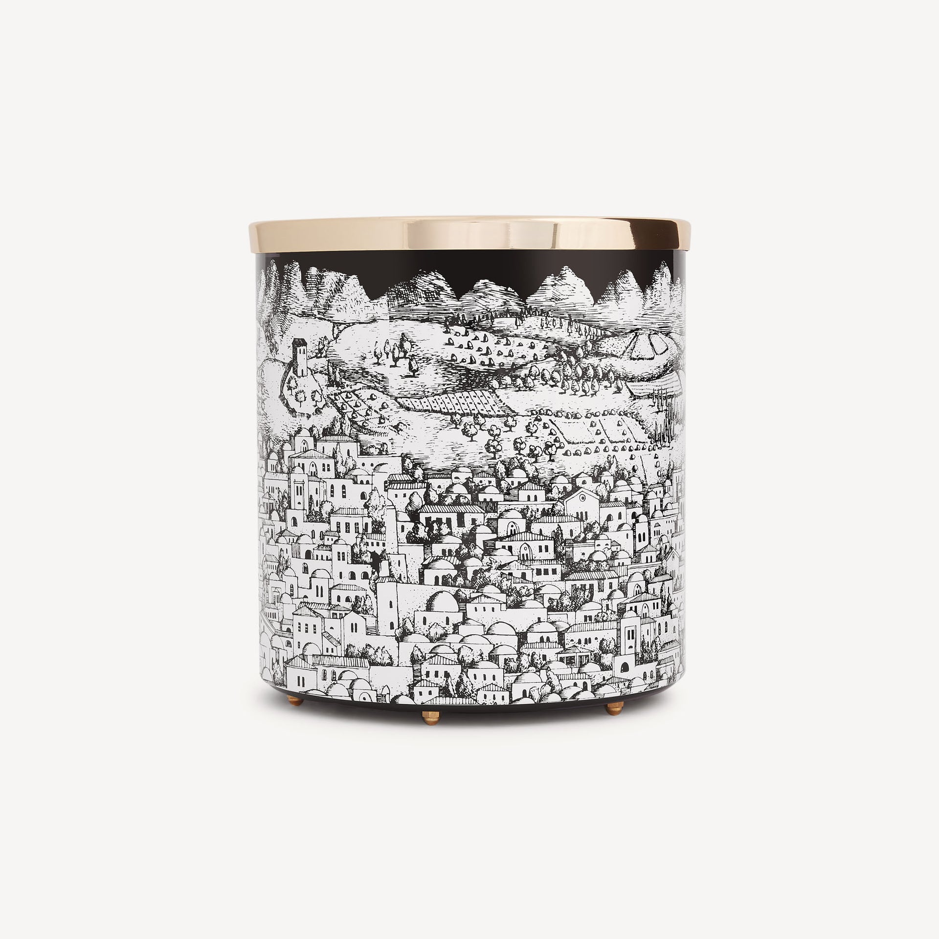 fornasetti-gerusalemme-papierkorb-metall-schwarz-wei image 1