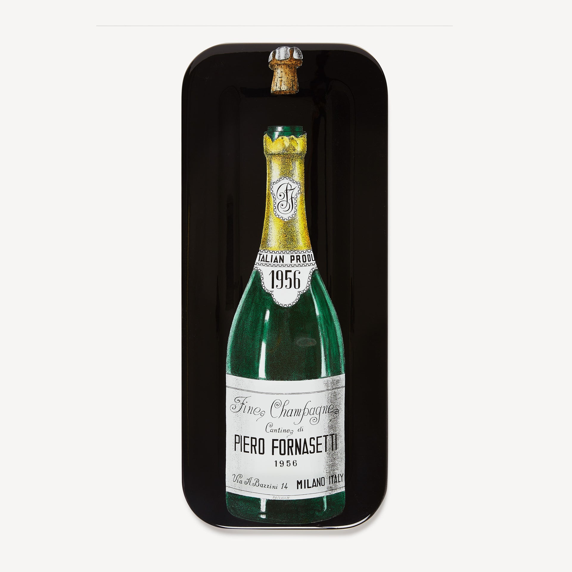 fornasetti-champagne-tablett-rund-korkenmotiv image 1