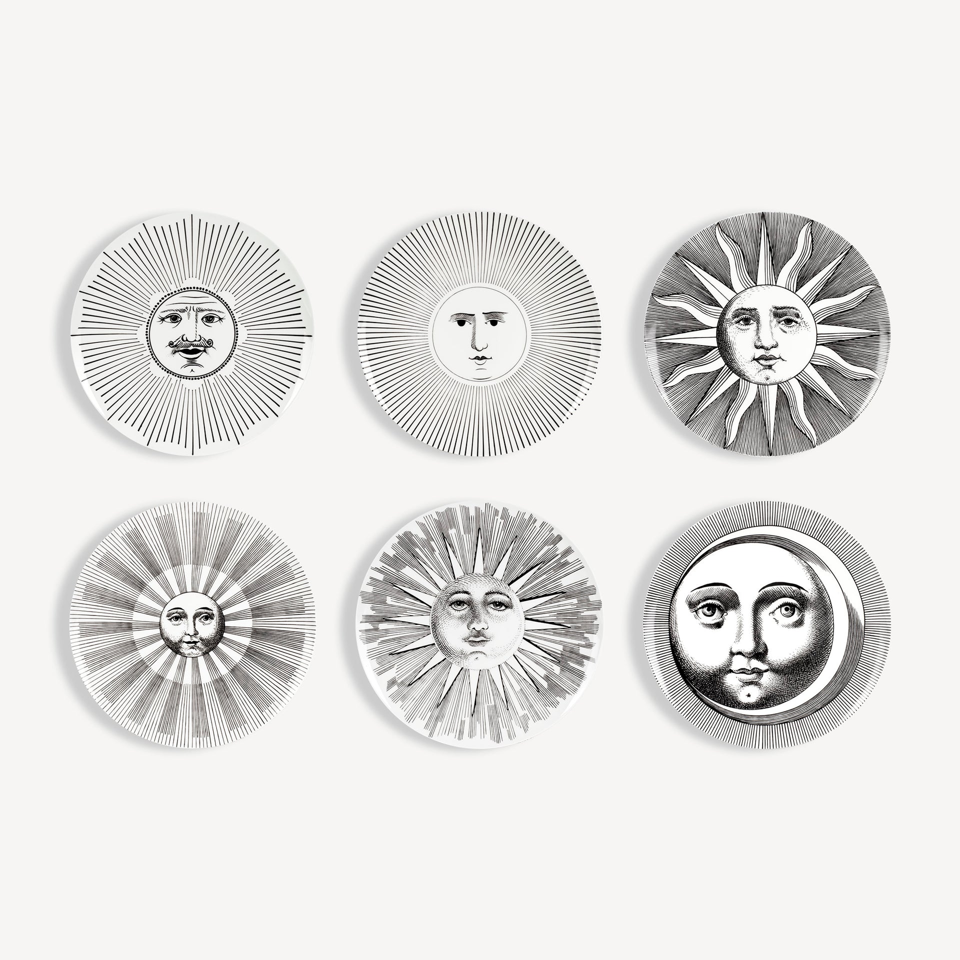 fornasetti-soli-e-lune-teller-set-6-tlg-porzellan-gesicht image 1