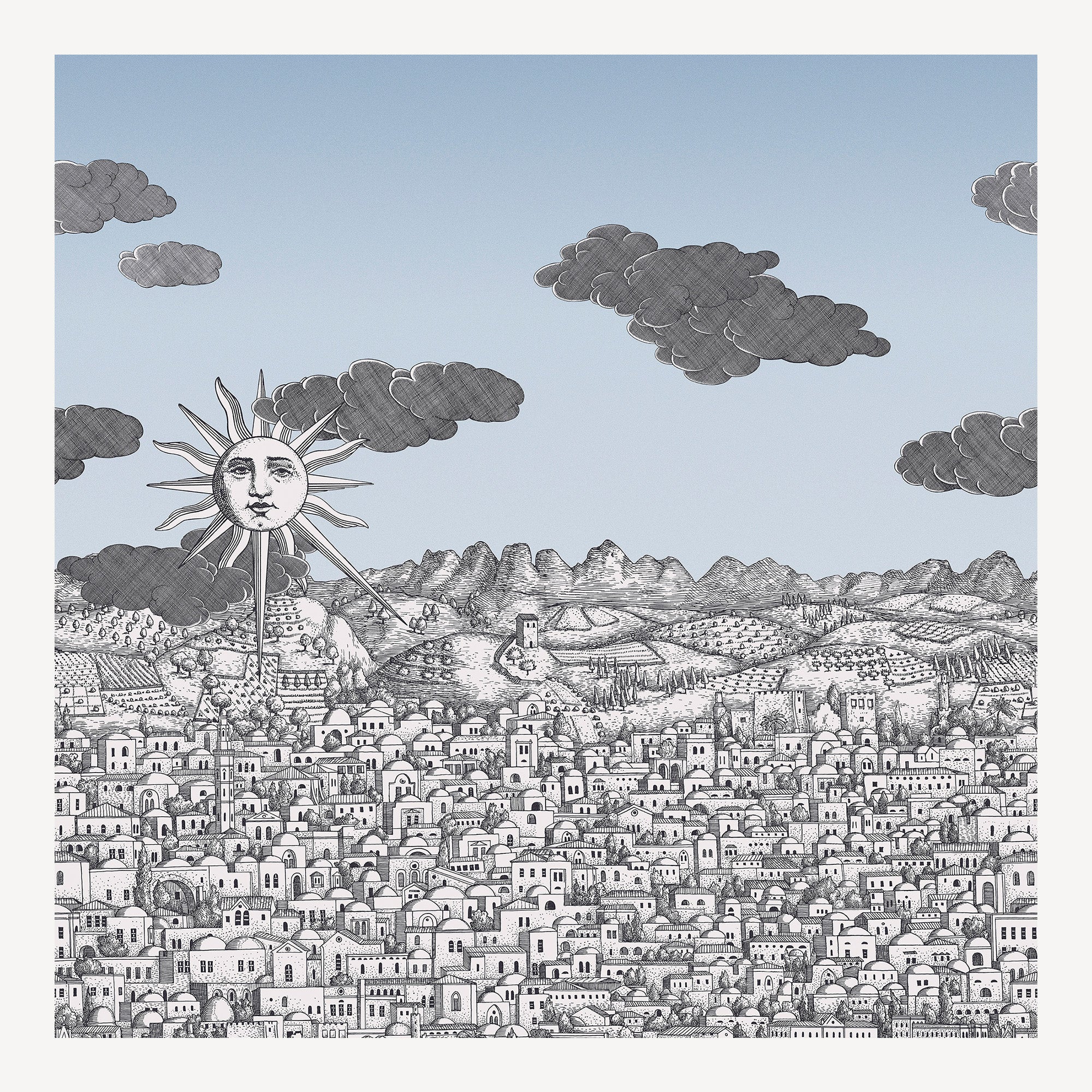 fornasetti-vista-mediterranea-tapete-stadt-blau-140cm image 1