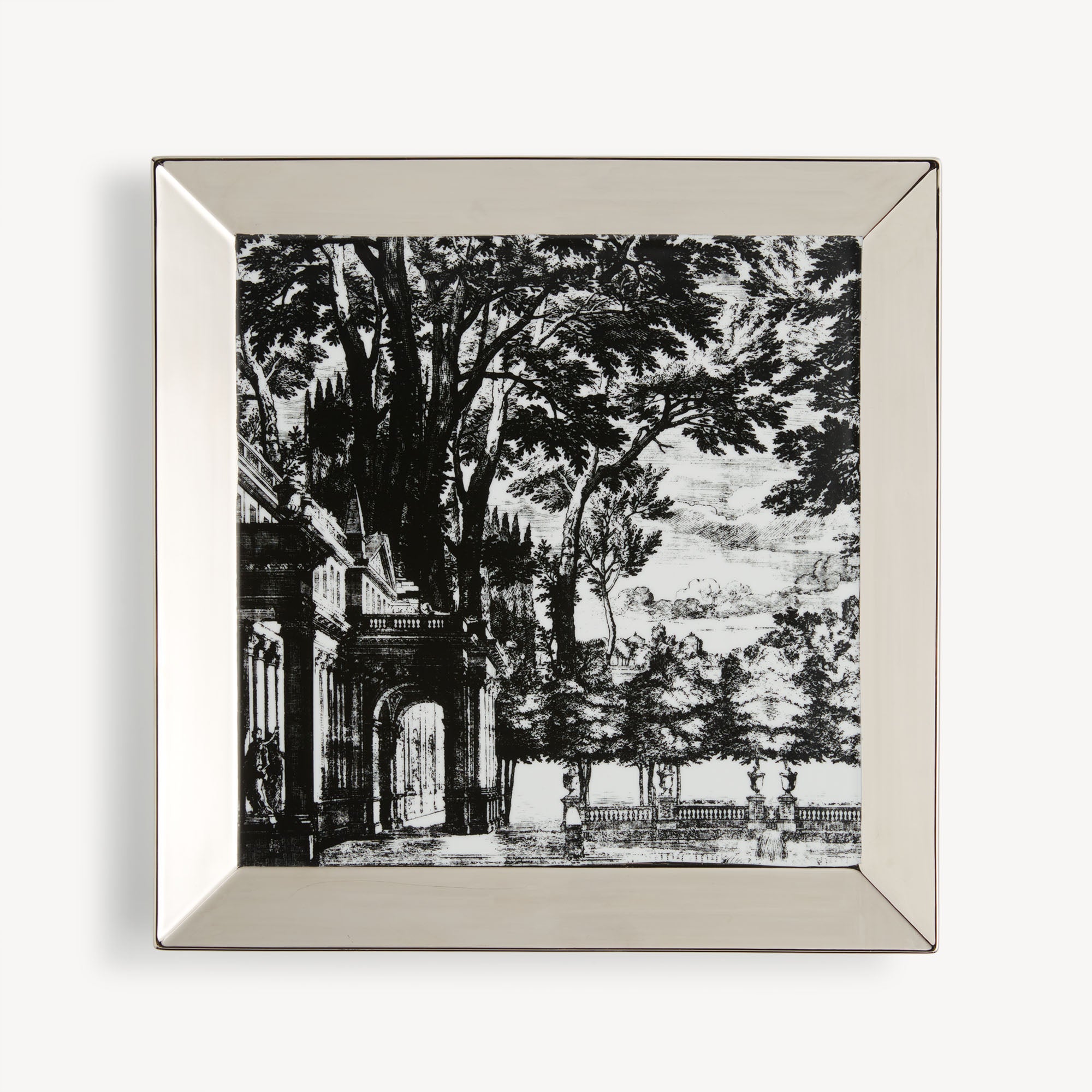 atelier-fornasetti-giardino-settecentesco-tablett-eckig-porzellan-platin image 1