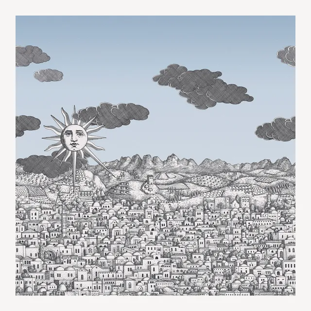 fornasetti-vista-mediterranea-tapete-stadt-blau-140cm image 1