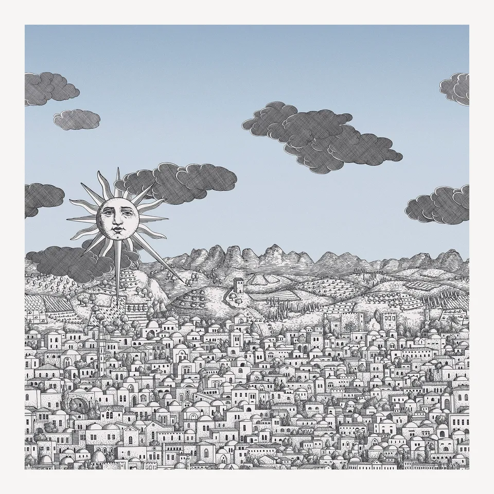 fornasetti-vista-mediterranea-tapete-stadt-blau-140cm image 1