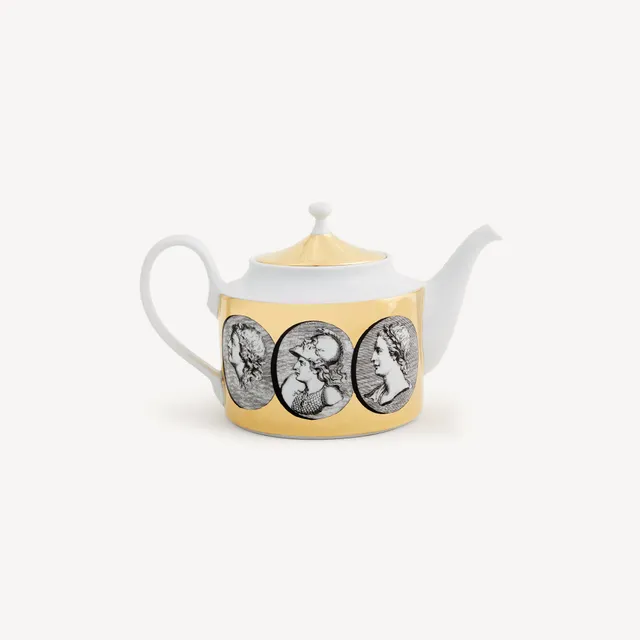 fornasetti-cammei-teekanne-porzellan-gold-m-nzmotiv image 1