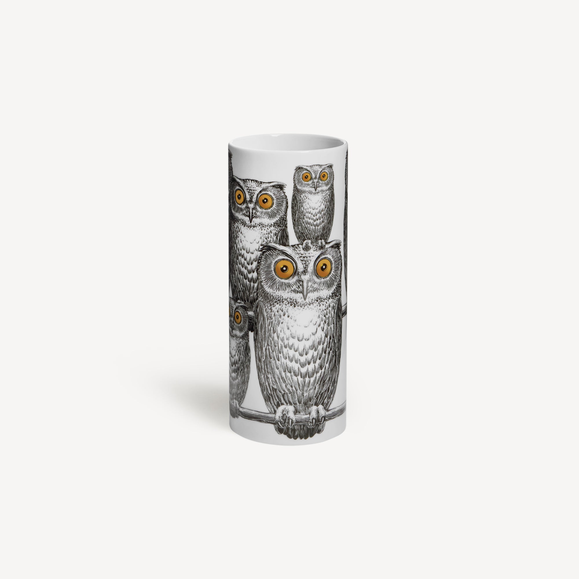 atelier-fornasetti-civette-kleine-zylindervase-eulen image 1