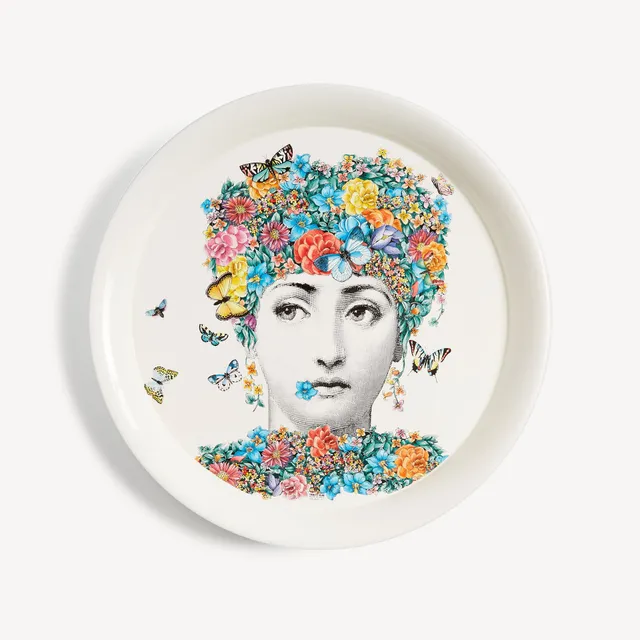 atelier-fornasetti-tray-fior-di-lina-tablett-rund-farbig-gesicht image 1