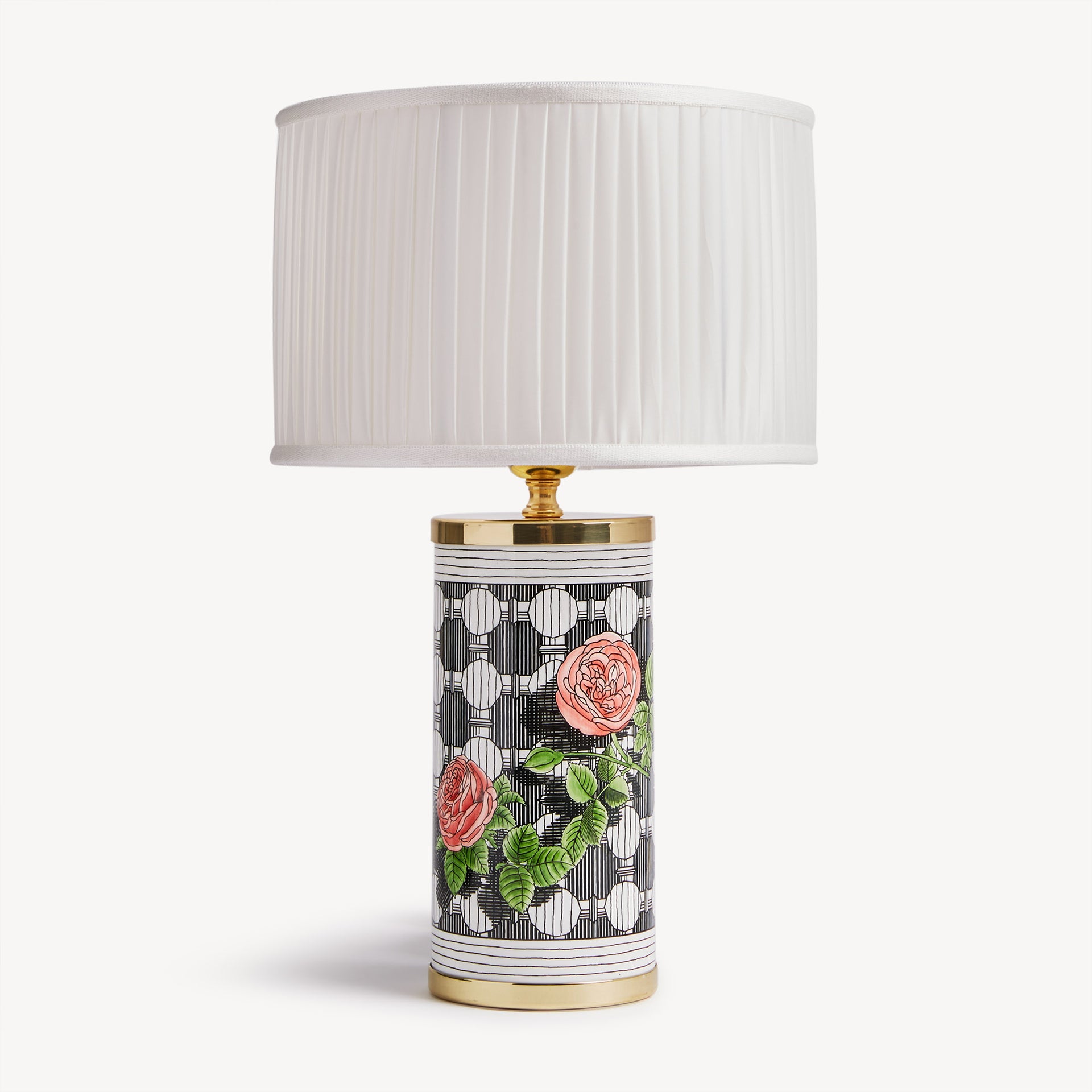 fornasetti-lampenschirm-zylinder-plissee-stoff-tischlampe image 1