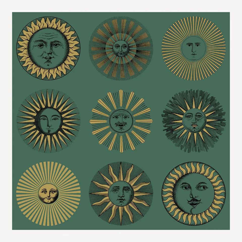 fornasetti-soli-tapete-sonnengesicht-smaragdgr-n-52cm-x-10m image 1