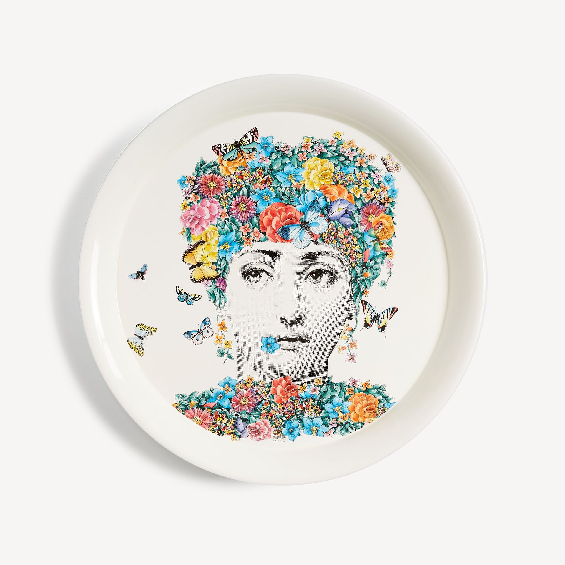 atelier-fornasetti-tray-fior-di-lina-tablett-rund-farbig-gesicht image 1