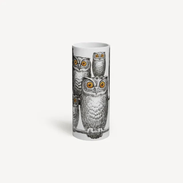 atelier-fornasetti-civette-kleine-zylindervase-eulen image 1
