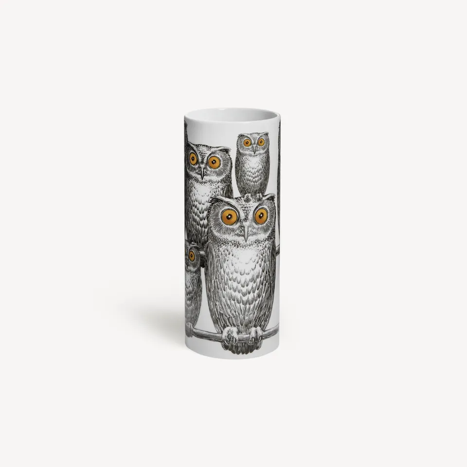 atelier-fornasetti-civette-kleine-zylindervase-eulen image 1