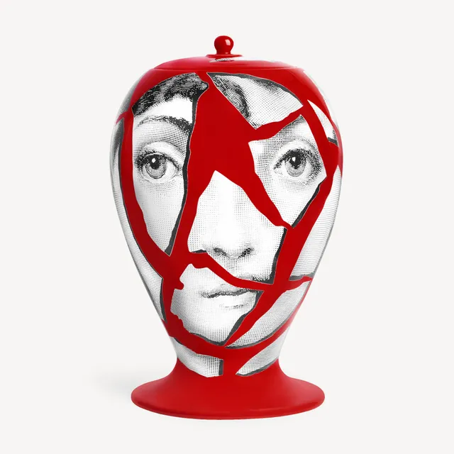 fornasetti-cocci-vase-keramik-schwarz-auf-rot-limitiert image 1