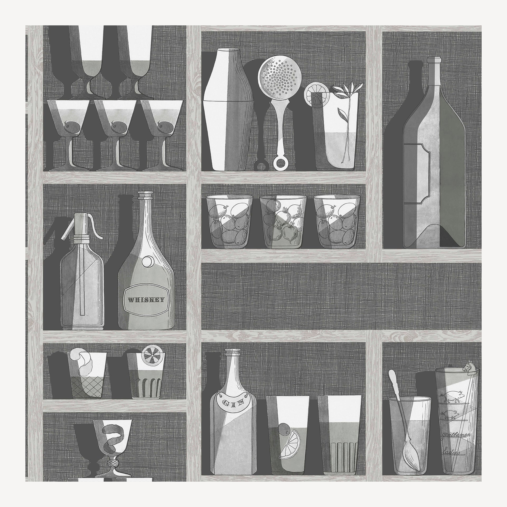 fornasetti-cocktails-tapete-10m-flaschen-pastell-bunt image 1