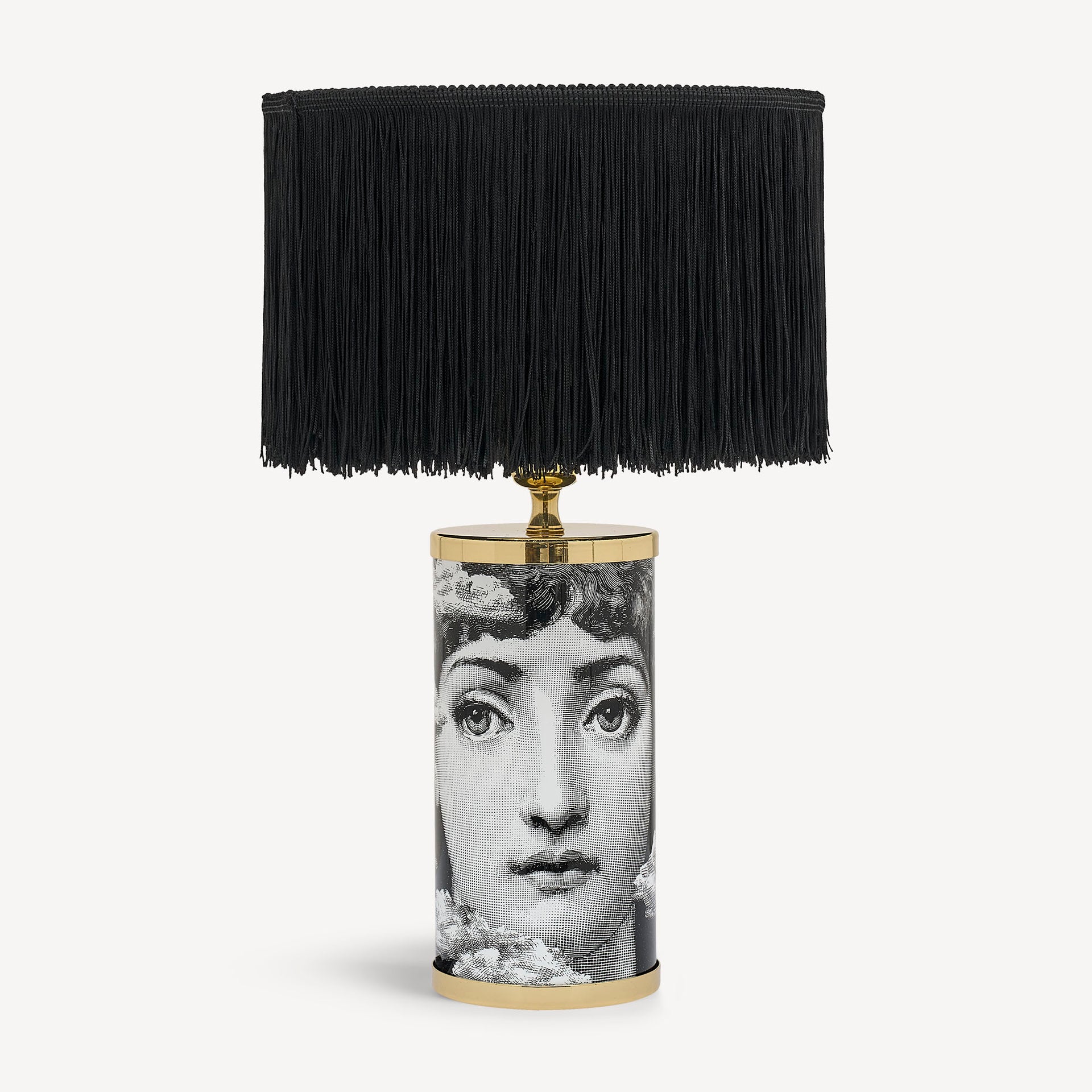 fornasetti-lampenschirm-zylinder-fransen-schwarz-klein image 1