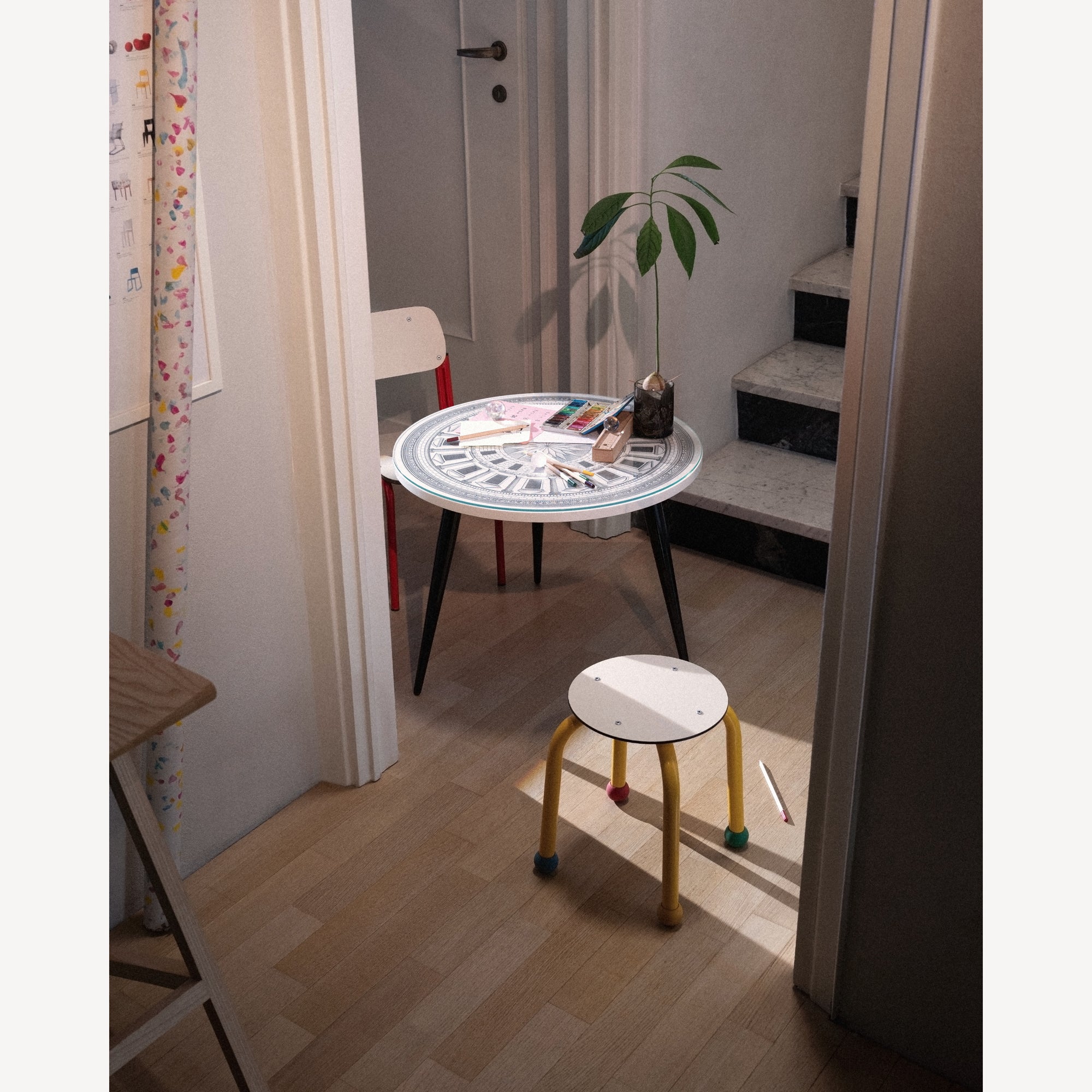 atelier-fornasetti-cortile-celeste-couchtisch-holz-glas image 4