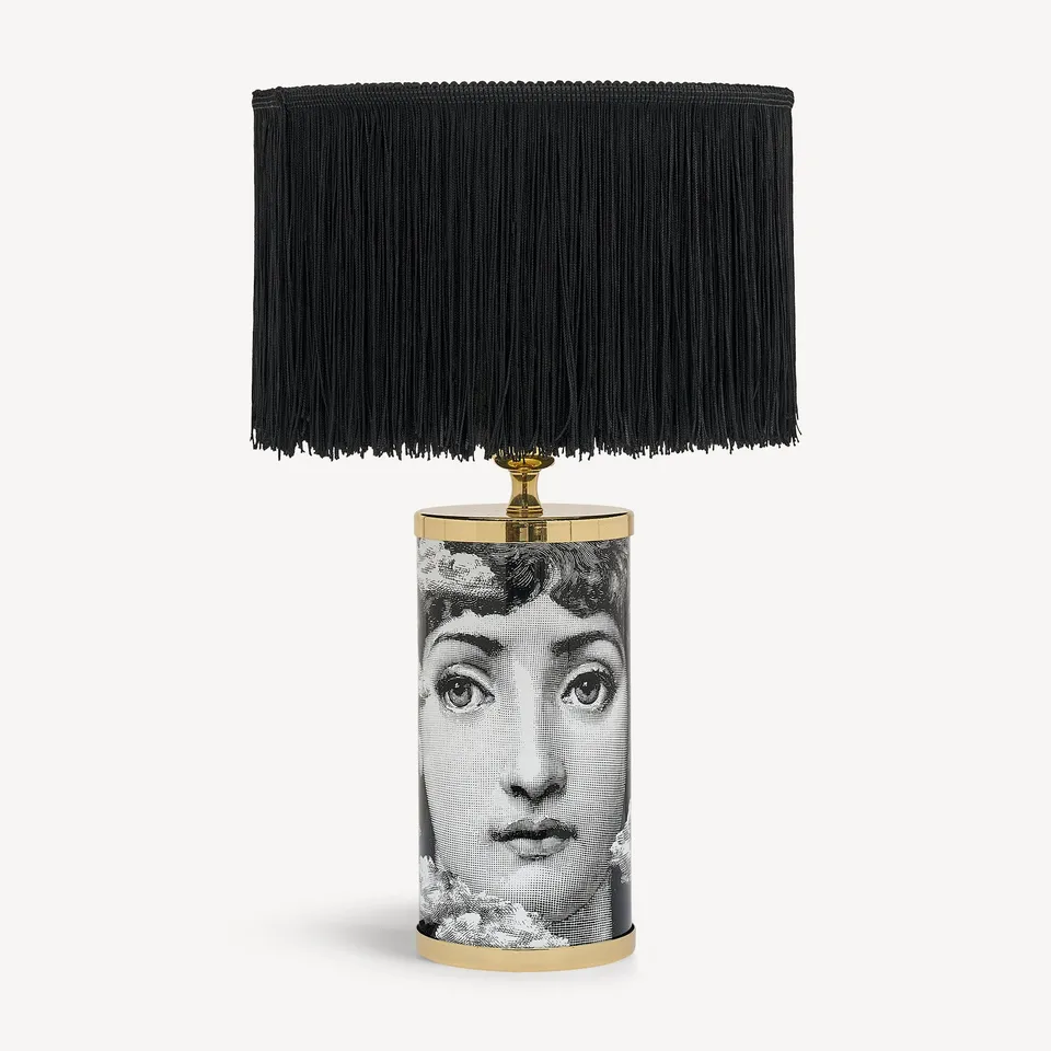 fornasetti-lampenschirm-zylinder-fransen-schwarz-klein image 1