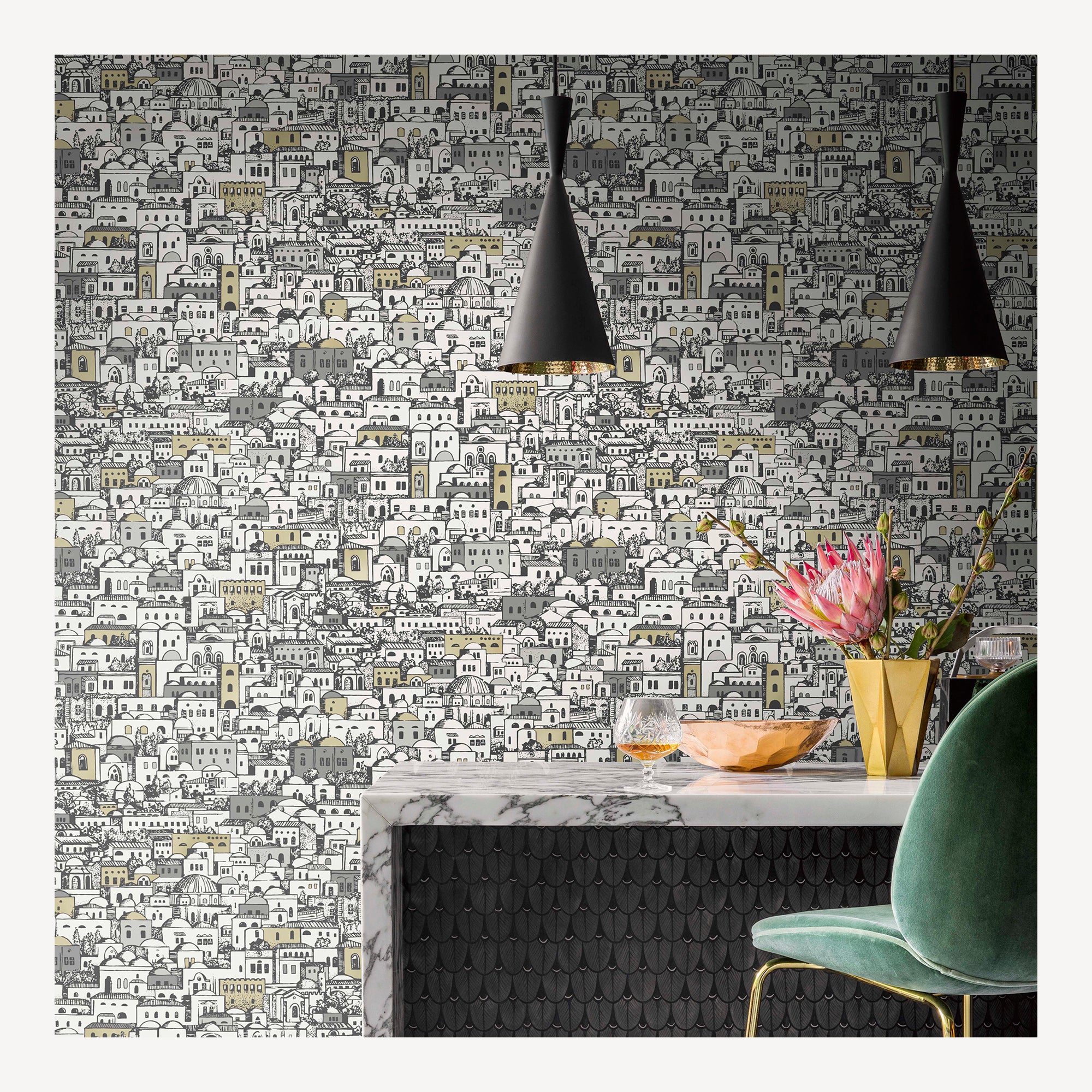 fornasetti-mediterranea-tapete-stadtmotiv-52cm-x-10m-wei-schwarz image 2