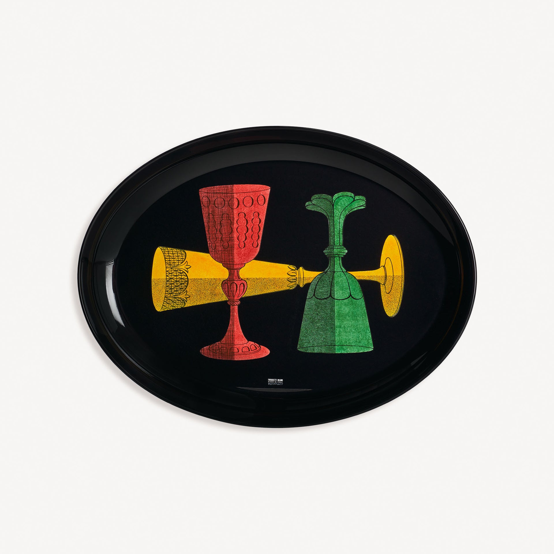 atelier-fornasetti-bicchieri-tablett-oval-schwarz-serviertablett image 1