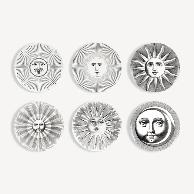 fornasetti-soli-e-lune-teller-set-6-tlg-porzellan-gesicht image 1