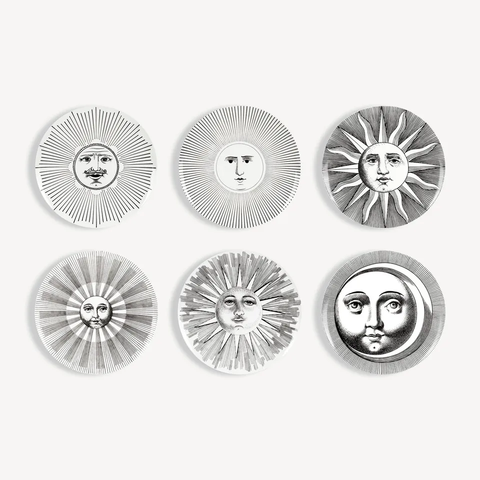 fornasetti-soli-e-lune-teller-set-6-tlg-porzellan-gesicht image 1